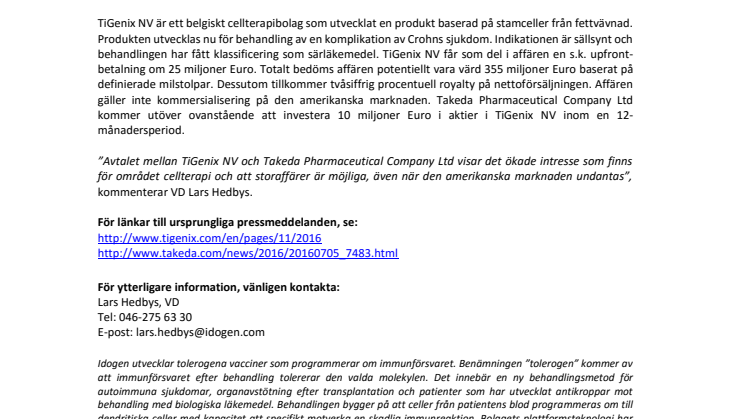 Cellterapiföretag genomför storaffär 