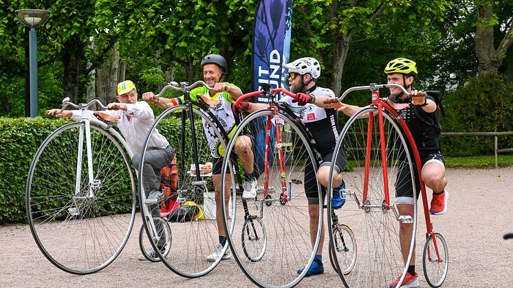 Den internationella höghjulingstävlingen Sweden3Days kommer till Lund den 2 juli och höghjulingsfantasterna är redo för start. Från vänster Per-Olof Kippel, Magnus Sjöholm, Mattias Nordström och Oskar Henriksson.
