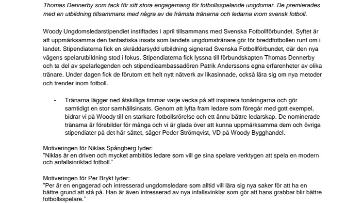 Niklas Spångberg och Per Brykt, Sandvikens IF,  får Woody Ungdomsledarstipendiet 2012 