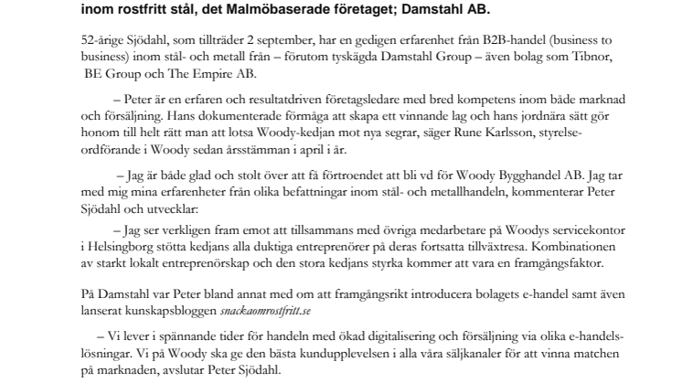 Peter Sjödahl ny vd för Woody-kedjan