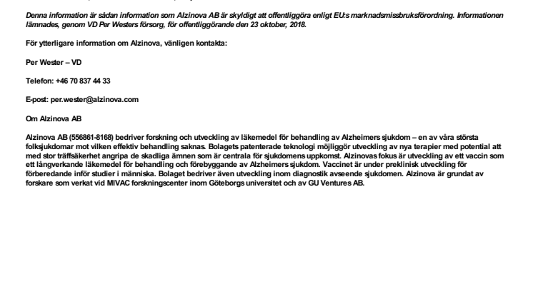 Framgångsrik GLP-toxikologistudie bekräftar att ALZ-101 har god effekt och är fri från biverkningar