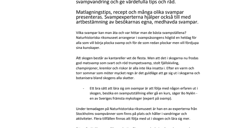 Allt om svamp! Temadag på Naturhistoriska riksmuseet