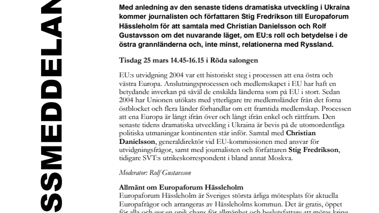 Europaforum Hässleholm: Nyinsatt programpunkt om Ukraina och EU:s östra grannskap