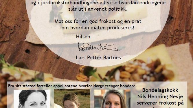 Bondelaget inviterer Stortingspolitikerne på frokost 