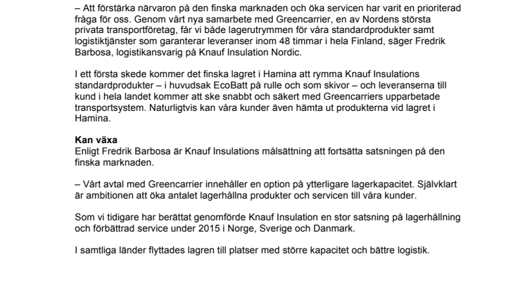 Nytt Knauf Insulation-lager ger snabb service 