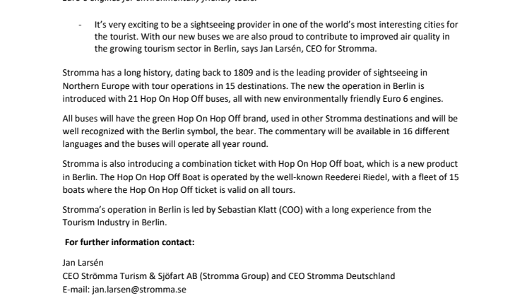 Stromma is starting new operation in Berlin