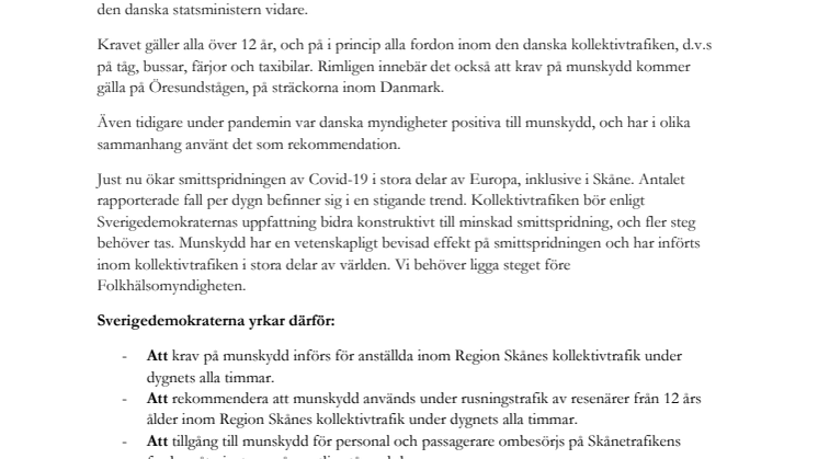 Införande av krav på munskydd i den skånska kollektivtrafiken
