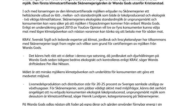 Skånemejerier först med klimatcertifiering