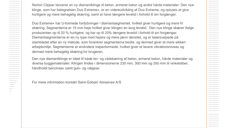 Ny Diamantklinge til hurtigere skæring