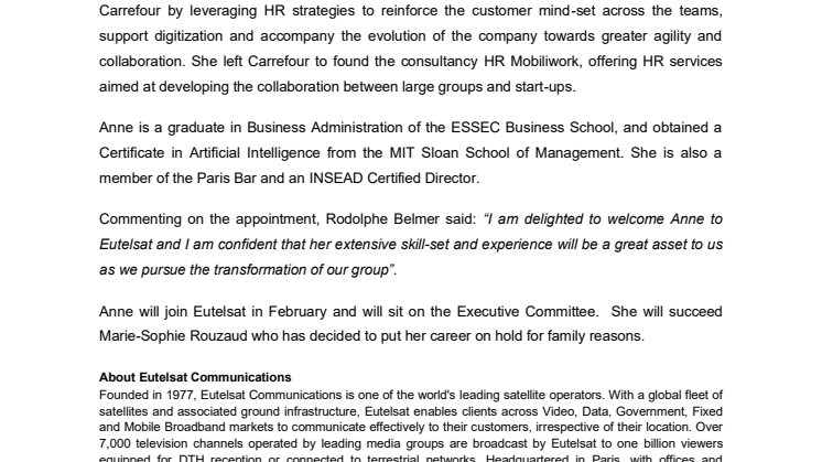 ​Eutelsat appoints Anne Carron as Chief Human Resources Officer