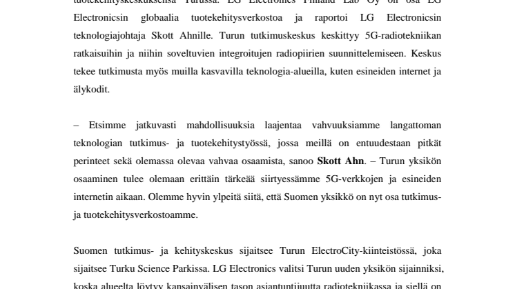 LG AVAA UUDEN 5G- JA RADIOTEKNIIKAN TUTKIMUS- JA TUOTEKEHITYSKESKUKSEN SUOMEEN