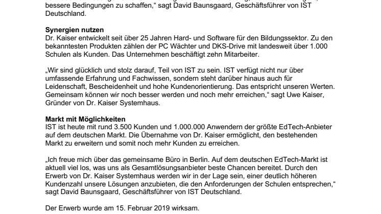 IST wächst weiter – erwirbt Dr. Kaiser in Berlin