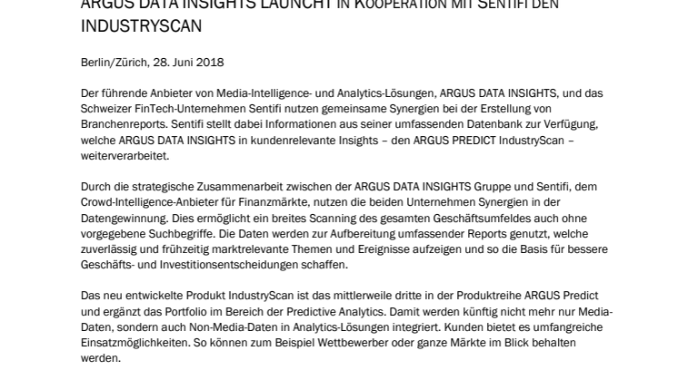 ARGUS DATA INSIGHTS LAUNCHT IN KOOPERATION MIT SENTIFI DEN INDUSTRYSCAN  