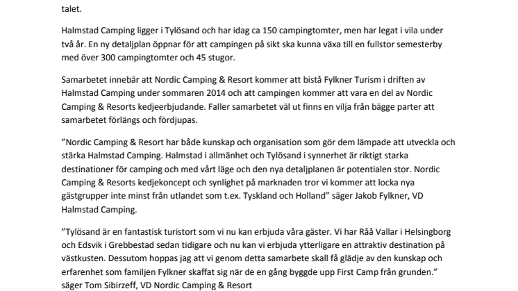 Nordic Camping: I samarbete med Fylkner Turism avseende Halmstad Camping