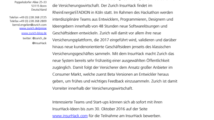 Hackathon: Zurich lädt zum ersten InsurHack