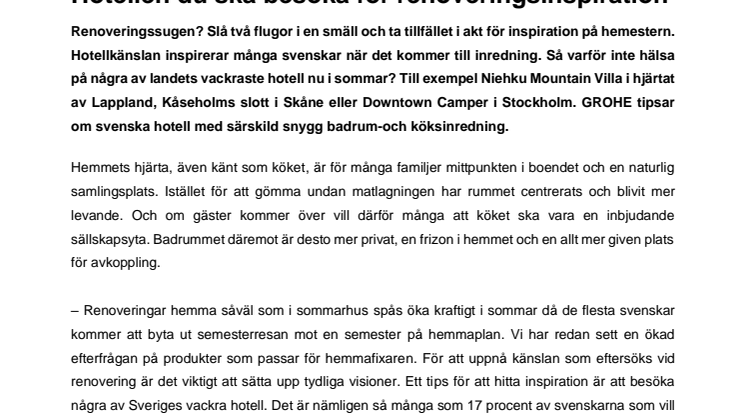 GROHE tipsar: Hotellen du ska besöka för renoveringsinspiration 