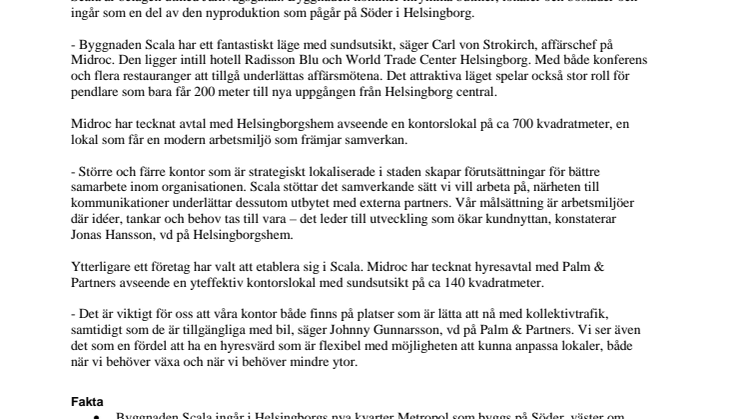Midroc tecknar avtal med Helsingborgshem och Palm & Partners
