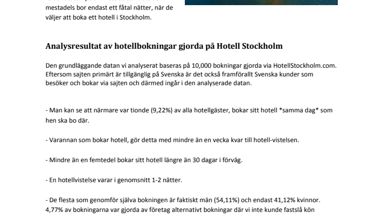 HotellStockholm.com har analyserat 10,000 hotellbokningar