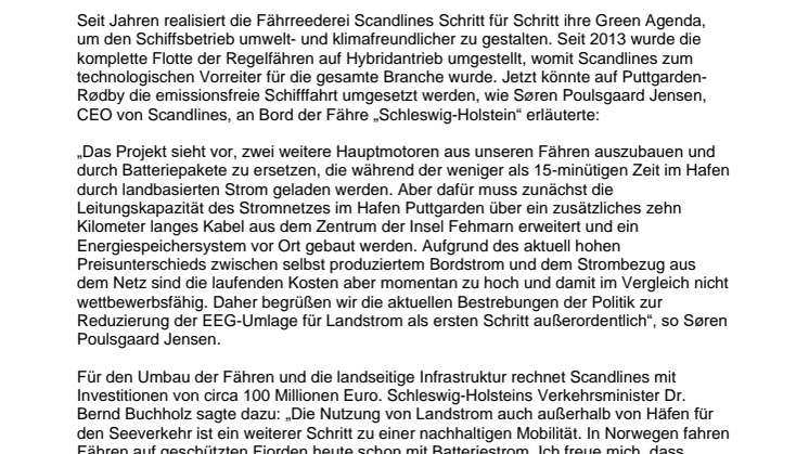 Scandlines plant nächste Schritte für emissionsfreien Fährverkehr