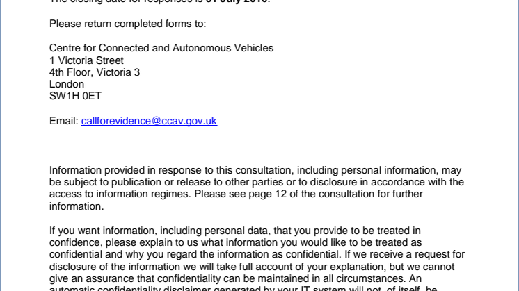 RAC response to CCAV consultation on the testing ecosystem for connected and autonomous vehicles 