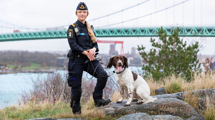 Årets Narkotikasökhund 2024 Skip med förare Ruth Baciu. Foto: Karin Wildheim.