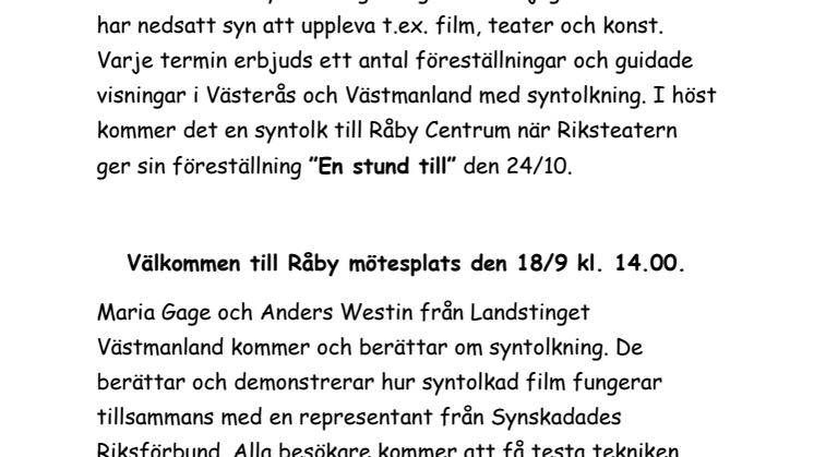Information om syntolksmöte på Råby 18 september