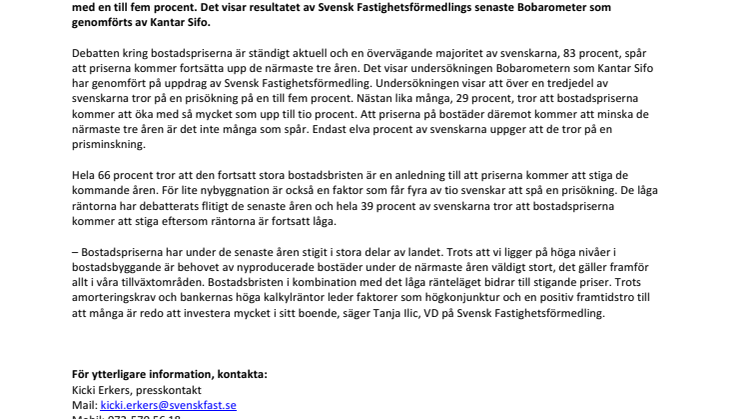 Ny undersökning visar: Åtta av tio svenskar tror på stigande bostadspriser