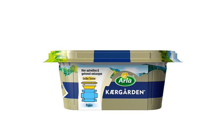 Arla Kærgården in neuer nachhaltigerer Verpackung mit Pappbanderole und Abrisslasche