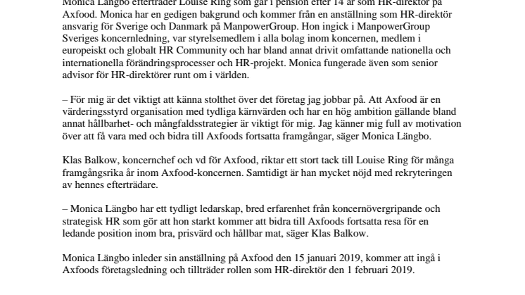 Monica Längbo ny HR-direktör på Axfood