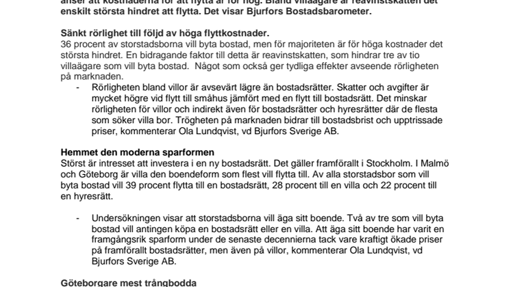 Var tredje storstadsbo vill flytta - reavinstskatten största hindret för villaägare