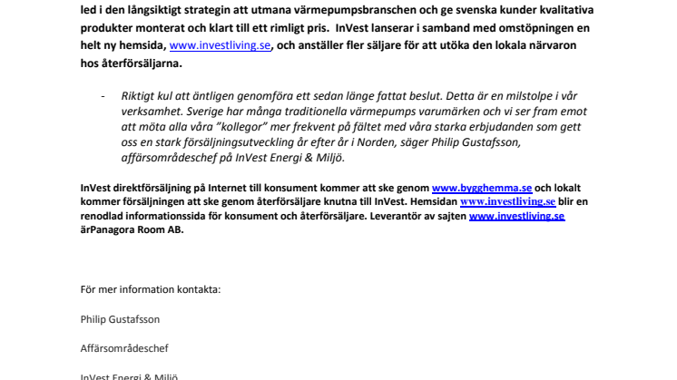 InVest Energi & Miljö renodlar verksamhet. Fokus på återförsäljarkåren.