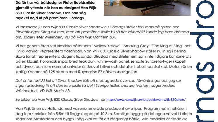 Van Wijk har lanserat 830 Classic Silver Shadow