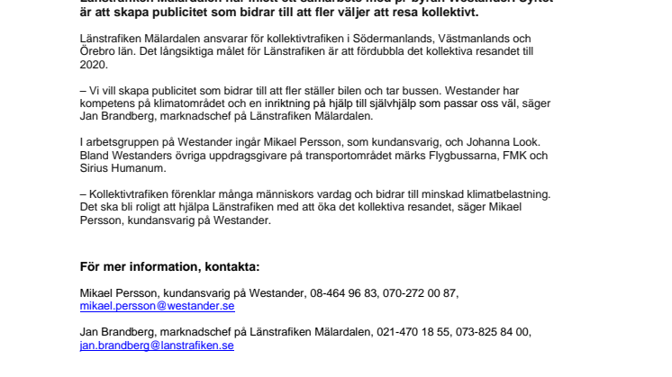 Länstrafiken Mälardalen väljer Westander