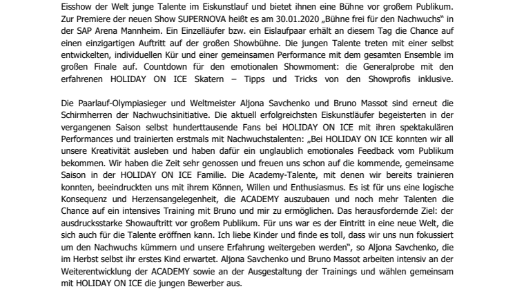 HOLIDAY ON ICE ACADEMY startet Talentaufruf für Mannheim – Aljona Savchenko und Bruno Massot unterstützen die Nachwuchsinitiative