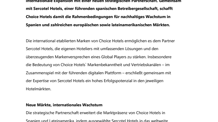 Choice Hotels bestätigt Partnerschaft mit Sercotel Hotels