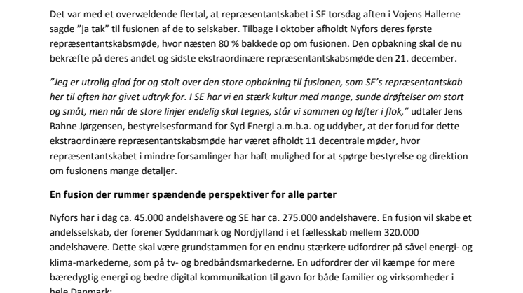 Stor opbakning i SE til fusion med Nyfors