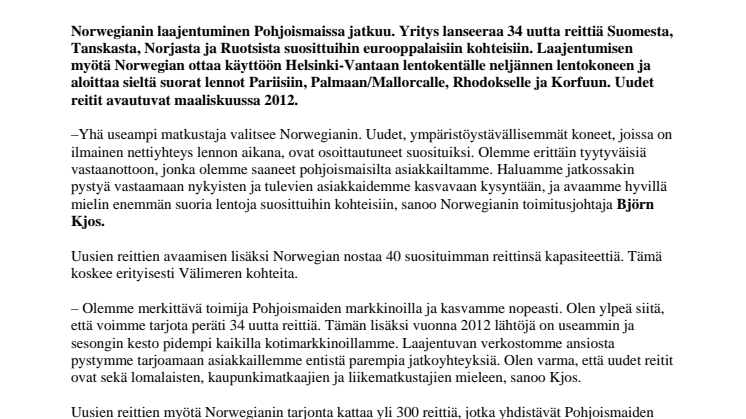 Norwegian jatkaa laajentumista Pohjoismaissa – 34 uutta reittiä 