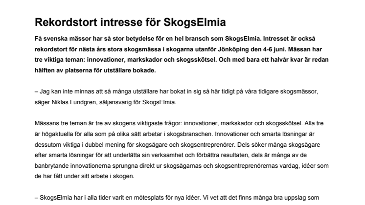 ​Rekordstort intresse för SkogsElmia