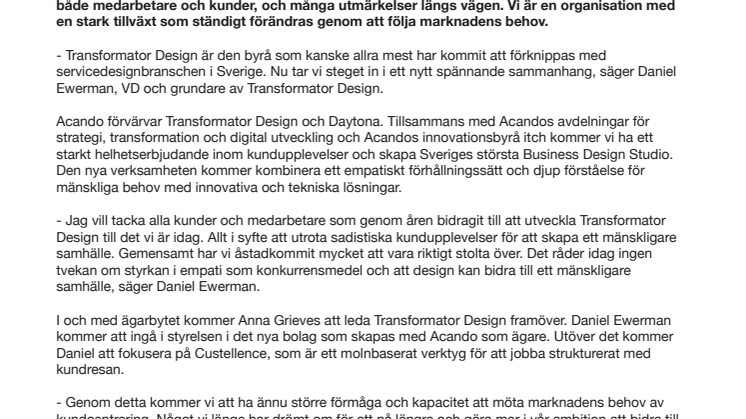Acando förvärvar Transformator Design och Daytona
