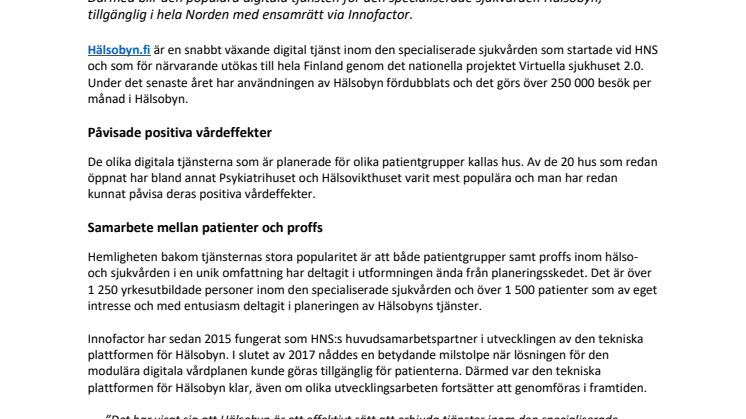 Det finska konceptet inom digital hälso- och sjukvård, Hälsobyn, omfattar nu även övriga nordiska länder