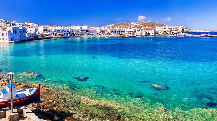 Norwegian lanserer nye reisemål i år. Bilde: Mykonos i Hellas. Norwegian.