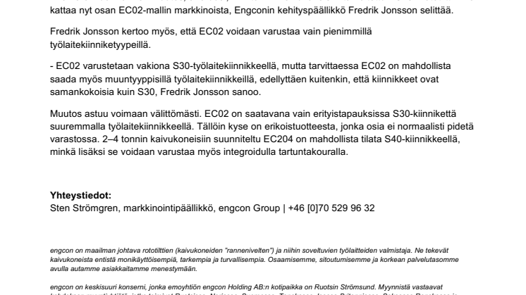 Engconin pienimmän rototiltin painoluokka muuttuu