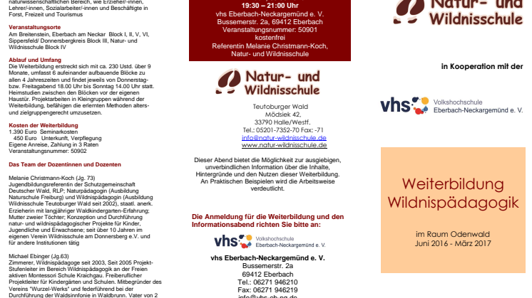 Vom Beruf zur Berufung - Weiterbildung Wildnispädagogik mit Start im Juni 2016 - Infoabend am 28.04.2016 in Eberbach