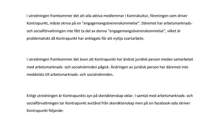 Enkel fråga: Kommer Malmö stad avsluta samarbetet med Kontrapunkt?