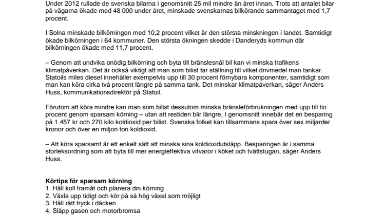 Bilkörningen minskar för fjärde året i rad