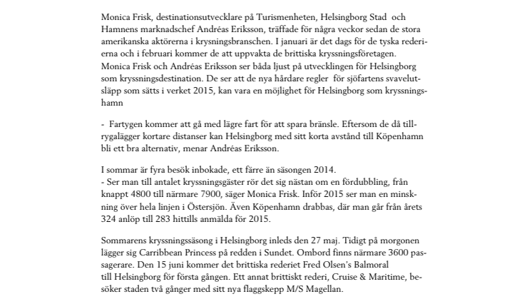 ​Helsingborg stärker sin position som kryssningsdestination