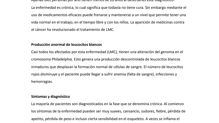 KML-fakta, Spanska: Datos sobre leucemia mieloide crónica, LMC