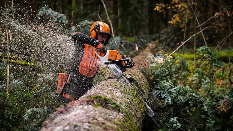 STIHL MS 500i går fra 0 - 100 på 0,25 sekunder – den første motorsav i verden med direkte indsprøjtning. 