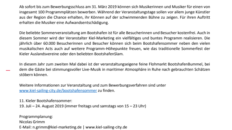 Bewerbungsstart: Bands und Künstler für den Kieler Bootshafensommer gesucht