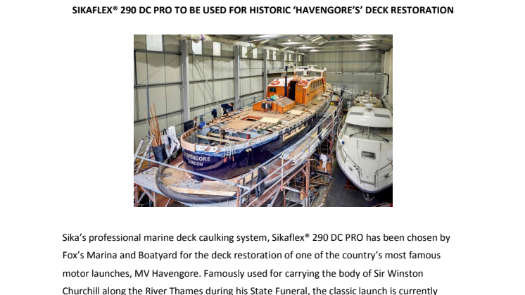 Sika UK: Sikaflex® 290 DC PRO to be used for Historic ‘Havengore’s’ Deck Restoration 